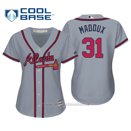 Maglia Baseball Donna Atlanta Braves Greg Maddux Cool Base Majestic Road 2019 Grigio